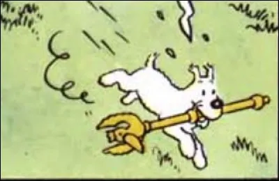 Par quoi Milou est-il empêché de sauver "Le Sceptre d'Ottokar", page 48 ?