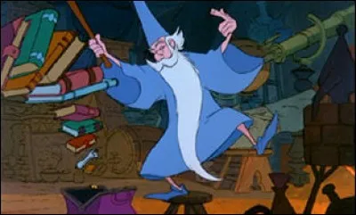 Lors de la chanson « Higitus Figitus », quel objet Merlin l'Enchanteur accuse-t-il d'être trop brutal ?