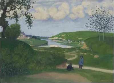 Qui a peint "Paysage avec rivière et deux figures" ?