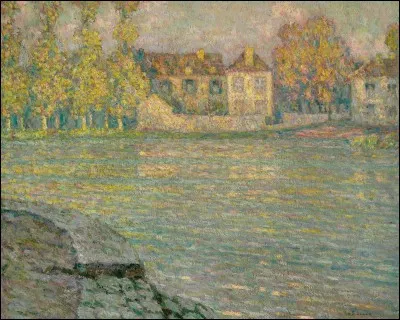 Qui a peint "Maisons sur la rivière au soleil couchant" ?