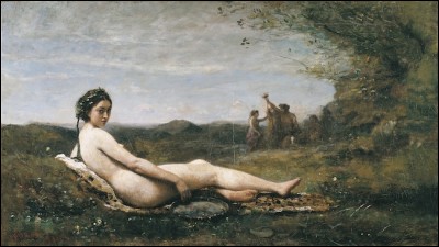 "Le Repos" ou "Bacchante au tambourin" 1860/70. L'un des nus les plus ... r&eacute;alis&eacute;s par Corot. (compl&eacute;tez)