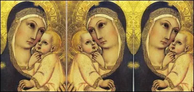 L'artiste ayant peint ce tableau, "La Vierge à la cerise", dont les couleurs et ors sont aussi chatoyants que des enluminures est né et mort à Sienne. Quelle illustration représente sa ville natale ?
