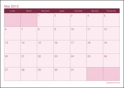 Combien y a-t-il de jours au mois de mai ?