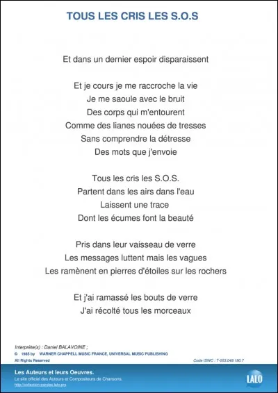 Qui a repris ''Tous les cris les SOS'' de Daniel Balavoine ?