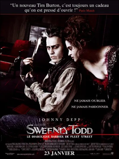 "Sweeney Todd, le diabolique barbier de Fleet Street"
Benjamin Barker, après 15 ans de prison, reprend possession de son échoppe de barbier et se rapproche de madame Lovett, qui tient la boulangerie située au-dessous de son commerce. Il se venge en tuant ceux qui l'ont condamnés, et la boulangère les vend sous forme de "tartes".