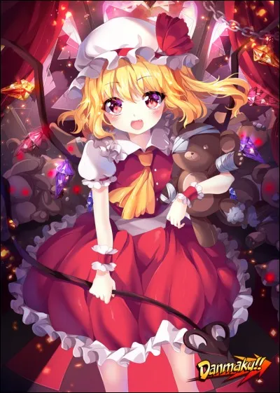 La petite soeur de Rémilia, Flandre Scarlet. Enfermée dans sa chambre depuis près de 495 ans, à cause de son pouvoir. Mais quel est-il ?