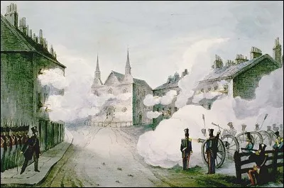 Les Patriotes sont pilonnés. On met le feu aux bâtiments, l'un après l'autre. Dans l'église, la dernière à brûler, Chénier choisit les plus braves et tente une sortie. Quel est cet évènement ?