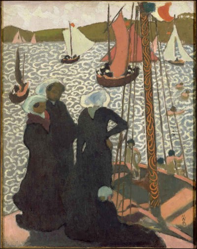Cette �uvre de Maurice Denis r&eacute;v&egrave;le l'influence d'une &eacute;cole d'estampes de la p&eacute;riode d'Edo privil&eacute;giant les sujets l&eacute;gers et les paysages, du nom de l' / du ... ("peinture du monde qui passe").