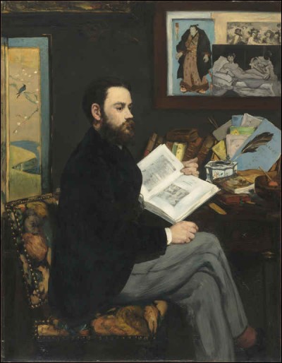 Une estampe japonaise accroch&eacute;e &agrave; c&ocirc;t&eacute; d'une esquisse d'une de ses �uvres, ce portrait de / d' ... par &Eacute;douard Manet t&eacute;moigne de leur pr&eacute;sence dans le quotidien des artistes.
