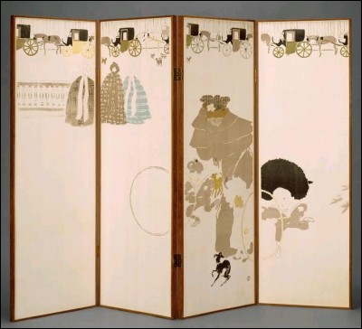 Surnomm&eacute; "..." , Pierre Bonnard cr&eacute;e un paravent &agrave; quatre feuilles jouant sur l'asym&eacute;trie, sur les vides et les pleins.