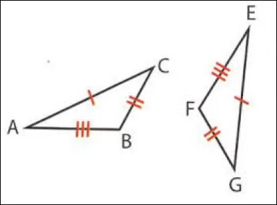 Les triangles ABC et EFG sont-ils égaux ? Si oui, expliquez pourquoi.