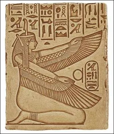 Elle est la fille de Rê, déesse de la justice, de l'ordre et de l'harmonie. Elle est représentée comme une femme portant une plume d'autruche sur la tête (parfois avec des ailes, comme sur le temple ci-dessus). 
Son opposant est l'Isefet, symbole du mensonge, de l'injustice, de l'iniquité et du désordre.