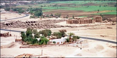 Érigé sur la rive ouest du Nil, Diodore de Sicile nous dit qu'à l'époque, il était le plus majestueux de toute l'Égypte. Subsiste, brisée, à terre, une statue de Ramsès II, en granit rose, qui devait bien avoir 18 mètres au temps de sa splendeur.