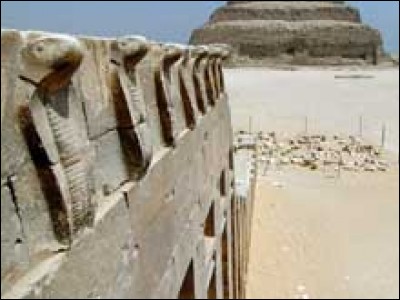 Ce complexe funéraire fut le premier de cette importance en Égypte. Outre la pyramide à degrés et plusieurs édifices, il comprend un petit temple funèbre situé dans l'angle sud-ouest de la grande cour. Ses murs en saillie sont sculptés de remarquables cobras.