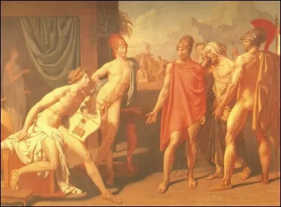 Qui est représenté, à droite, suppliant Achille de rejoindre la guerre de Troie ?
