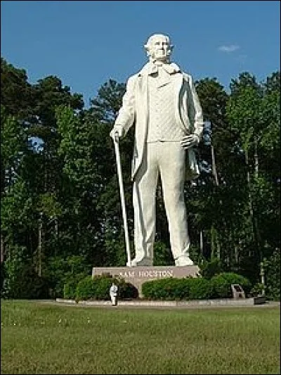 C'est &agrave; 20 m, la statue la plus haute d'un h&eacute;ros am&eacute;ricain. On c&eacute;l&egrave;bre ainsi l'architecte politique du Texas. Il est remarquable, ayant &eacute;t&eacute; le seul &agrave; cumuler les postes de Pr&eacute;sident de la R&eacute;publique du Texas, Gouverneur de l'&Eacute;tat du Texas et s&eacute;nateur am&eacute;ricain.Qui est repr&eacute;sent&eacute; par cette statue ?
