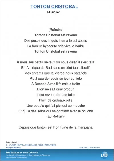 Qui a mis a l'honneur "Tonton Cristobal" ?