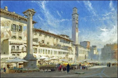 Cette tour jouxte la place la plus animée, avec son marché aux herbes, l'hôtel de ville, les maisons Mazzanti décorées de fresques, le palais baroque Maffei orné de statues de dieux grecs, la fontaine surmontée d'une statue appelée "Madonna Verona" et une colonne de marbre blanc surmontée d'un lion de saint Marc...