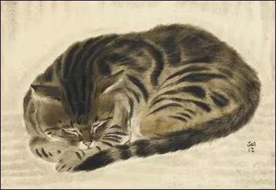 Quel artiste français d'origine japonaise né à Tokyo a peint ce chat de gouttière qu'il a adopté et baptisé ''Miké'', mot signifiant tricolore en japonais ?