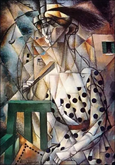 Et enfin voici une peinture cubiste titrée "La femme à l'éventail", et signée de l'artiste :