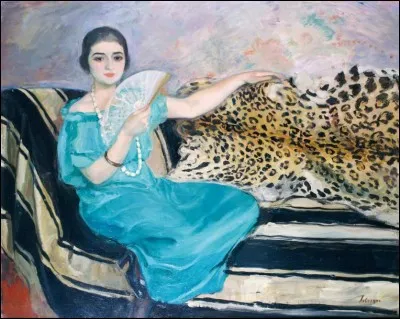 Très jolie toile représentant une femme et son éventail, de :