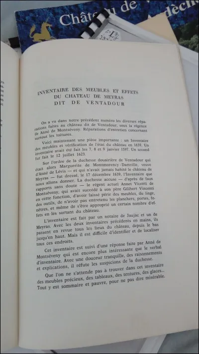 Dans quelle revue d'histoire est divulgu&eacute;e pour la premi&egrave;re fois, en octobre 1974, l'inventaire du ch&acirc;teau, qui a servi de base aux travaux d'identification des pi&egrave;ces ?