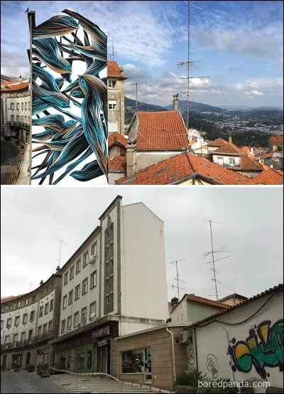 L'artiste des Açores a utilisé ce mur d'école pour donner vie à un conte de fée : il a comparé le jeu des enfants au vol libre des oiseaux dans le ciel. en ce sens qu'il n'est point limité par les restrictions de la réalité. Où trouve-ton sa si belle création ?