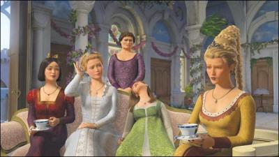 Quel personnage féminin ne fait pas partie de la scène lors de l'évasion de Fiona dans Shrek le Troisième ?