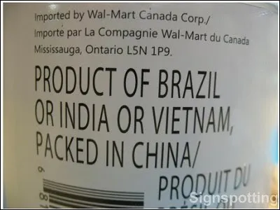 Voilà une étiquette américaine qui nous promet de beaux jours futurs... L'entreprise achète aux quatre coins du monde, et ne s'ennuie plus à vérifier le contenant, et à poser la bonne étiquette sur la boîte... Quels continents sont concernés par cette étiquette ?