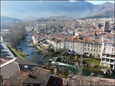 Cette petite ville française des contreforts pyrénéens, traversée par l'Aude, c'est :