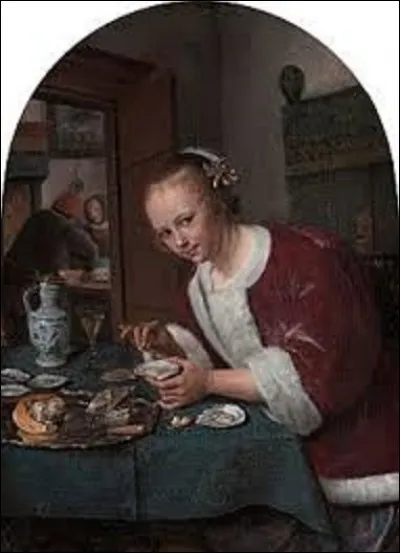 Peint entre 1658 et 1660, ''La Mangeuse d'huîtres'' ou ''Jeune Femme mangeant des huîtres'' est un tableau d'un artiste baroque néerlandais. De qui s'agit-il ?