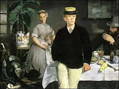 Tableau réalisé à l'été 1868 à Boulogne-sur-Mer, où l'homme et sa famille avait un appartement pour passer leurs vacances, ''Le Déjeuner dans l'atelier'' est une toile d'un artiste impressionniste. On y voit notamment au premier plan son fils, Léon Koëlla-Lenhoff et à l'arrière le peintre et ami Joseph-Auguste Rousselin. Qui est l'auteur de cette huile ?