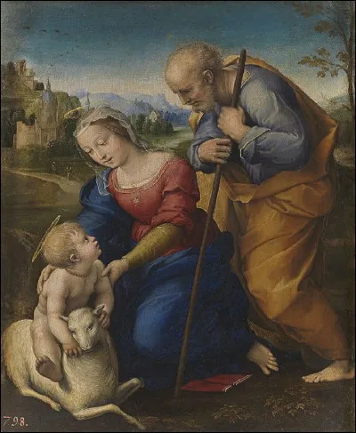 Qui est l'auteur de ce tableau intitulé 'La Sainte Famille à l'agneau' ?