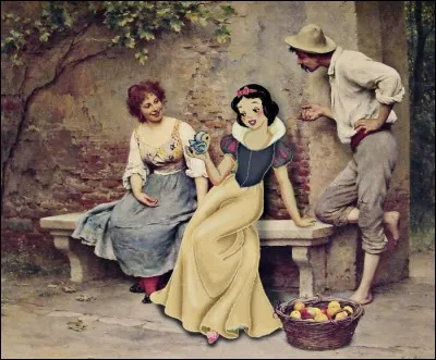 Blanche-Neige aurait-elle trouvé son prince, paraissant bien charmant dans le tableau d'Eugène de Blass, mais est-il honnête ? Ne ferait-il pas que conter fleurette ?
Quel est le titre ?