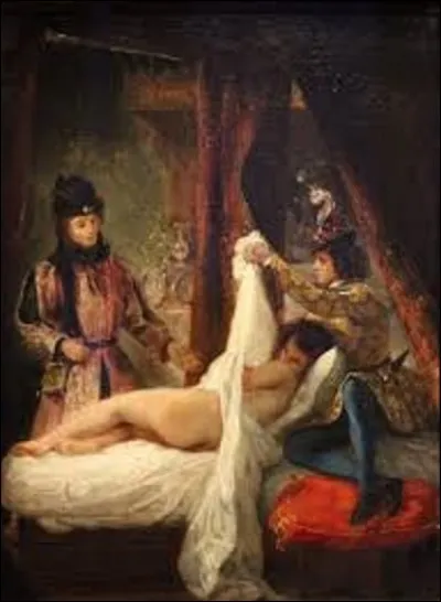 ''Louis d'Orléans montrant sa maîtresse'' est un tableau, exécuté en 1825, représentant le duc et prince Louis Ier d'Orléans (1372-1407), s'amusant de la détresse de son ex-chambellan, Albert Le Flamenc, avec son épouse Mariette d'Enghien en tenue d'Ève devenue maîtresse du noble. Quel romantique a dépeint les moeurs peu catholiques que l'on aimait pratiquer à cette époque ?