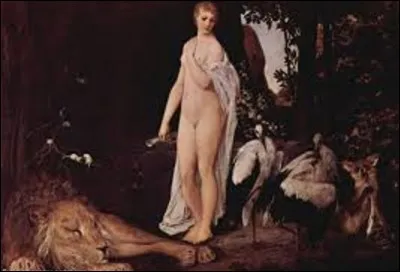 Quel peintre symboliste a peint, en 1883, cette toile intitulée ''Nu féminin aux animaux dans un paysage'' ?