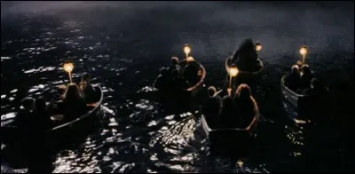 Quelles sont les deux autres personnes qui accompagnent Ron et Harry dans la barque les amenant pour la première fois à Poudlard ?