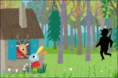 Dans sa maison un grand cerf regarde par la fenêtre. Que lui dit le petit lapin ?