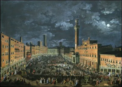 "Vue nocturne de la piazza del Campo avec marche aux flambeaux et cortège pour la venue à Sienne de [...] le 3 avril 1739".