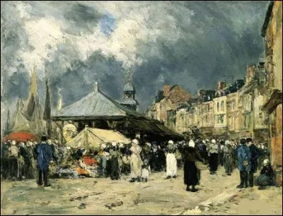 Qui a représenté "Le marché et la halle aux poissons à Trouville" ?