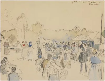 Qui est le peintre de cette aquarelle repr&eacute;sentant une foire ?