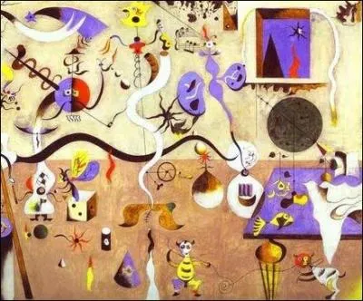 Deux petits jeux pour terminer. Premirement : Dans cette oeuvre de Miro, 'Le Carnaval d'Arlequin', o se cache Arlequin ? (petit indice, on le reconnat grce aux losanges sur son costume)