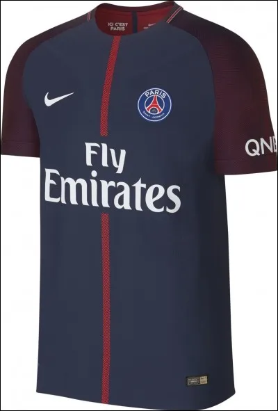 Avec le bleu et le blanc, quelle est l'autre couleur traditionnelle du maillot domicile du PSG ?