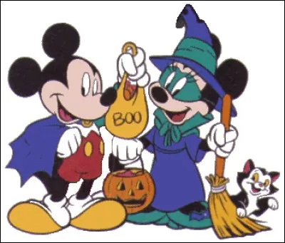 Ça y est : Mickey et Minnie sont prêts pour aller chercher des bonbons. Ils frappent aux portes et disent en chur :