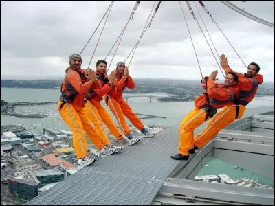 On trouve ce trottoir 193 m au-dessus du sol, sur le pont d'observation en haut de l'antenne de télécommunications. La passerelle a 1,2 m de large et il s'agit de l'une des meilleures aventures urbaines en Nouvelle-Zélande. Vous êtes bien attaché à des câbles de sécurité et accompagné par un expert tout au long de cette aventure passionnante :