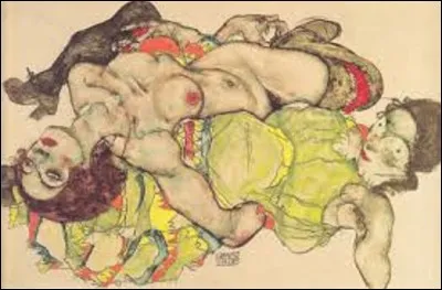 En 1915, quel peintre expressionniste a réalisé ''Couple de femmes amoureuses'', une aquarelle exposée au palais Albertina de Vienne ?