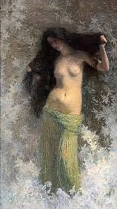 En 1900, quel symboliste et pointilliste réalisa cette peinture à l'huile intitulée ''Beauté'', immortalisant une femme aux longs cheveux bruns se détachant dans un écrin de lys blancs, le haut du corps dévêtu jusqu'aux hanches, cachant ses jambes d'un léger voile vert ?