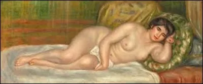 Conservé au musée de l'Orangerie, ''Femme nue couchée'' est l'uvre d'un impressionniste réalisée en 1907. Gabrielle Renard, la nourrice de son fils, prit la pose pour cette huile sur toile. Elle devint un des modèles favoris du peintre. Quel artiste l'a immortalisée dans cette tenue ?