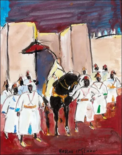 Ce tableau de Hassan El Glaoui s'intitule La sortie du Roi. Les tenues et les murs vous aideront à reconnaître la ville de... ?