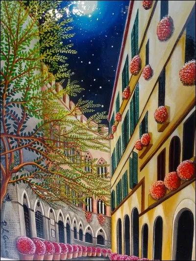 L'artiste italienne Paola Cenci a peint ici le Palais Chigi Saracini. La ville est donc... ?